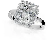 Starburst Halo Engagement Ring Setting for Radiant Cut Center with Flat Cathedral Band and Prong Head in Sterling Silver