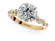 Cluster Engagement Ring Setting for Round Cut Center with Round Cut Accent Band and Prong Head in Yellow Gold