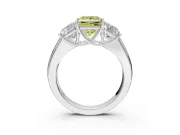 3 Stone Engagement Ring Setting for Fancy Yellow Princess Cut Center with Raised Basket Heads and Prong Head in Platinum