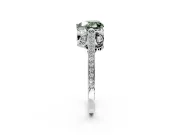 Cathedral Engagement Ring Setting for Fancy Green Heart-Shaped Center with Antique-Style Pave Band and Prong Head in Sterling Silver