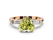 Bar-Set Engagement Ring Setting for Fancy Yellow Heart-Shaped Center with Tapered Baguette Accents and Prong Head in Rose Gold
