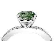 Solitaire Engagement Ring Setting for Fancy Green Cushion Cut Center with Milgrain-Edged Pave Band and Prong Head in Sterling Silver