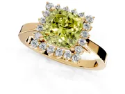 Starburst Halo Engagement Ring Setting for Fancy Yellow Cushion Cut Center with Flat Cathedral Band and Prong Head in Yellow Gold
