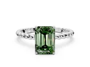 Solitaire Engagement Ring Setting for Fancy Green Emerald Cut Center with Plain Twisted Rope Band and Prong Head in Platinum