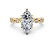 Solitaire Engagement Ring Setting for Marquise Center with Milgrain Bezel Accents and Prong Head in Yellow Gold