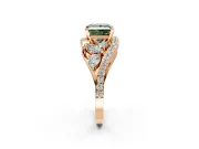 Halo Engagement Ring Setting for Fancy Green Princess Cut Center with Marquise and Pave Bypass Band and Prong Head in Rose Gold
