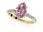 Solitaire Engagement Ring Setting for Fancy Pink Pear-Shaped Center with Micro Pave Band and Prong Head in Yellow Gold