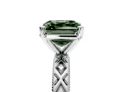 Solitaire Engagement Ring Setting for Fancy Green Asscher Cut Center with Milgrain X Pattern Band and Prong Head in Sterling Silver