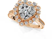Milgrain Halo Engagement Ring Setting for Heart-Shaped Center with Bezel Point Accents and Prong Head in Rose Gold