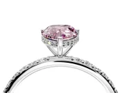 Hidden Halo Engagement Ring Setting for Fancy Pink Pear-Shaped Center with Pave Band and Prong Head in Sterling Silver