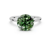 Low-Set Solitaire Engagement Ring Setting for Fancy Green Round Cut Center with Thin Plain Band and Prong Head in White Gold