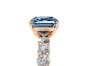 Shared-Prong Engagement Ring Setting for Fancy Blue Asscher Cut Center with Graduated Accents and Prong Head in Rose Gold