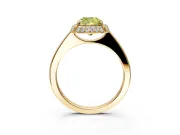 Halo Engagement Ring Setting for Fancy Yellow Cushion Cut Center with Plain Tapered Band and Prong Head in Yellow Gold
