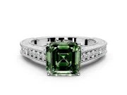 Solitaire Engagement Ring Setting for Fancy Green Asscher Cut Center with Engraved Pave Band and Prong Head in Platinum
