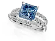 Solitaire Engagement Ring Setting for Fancy Blue Princess Cut Center with Woven 3-Strand Pave Band and Prong Head in Platinum