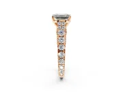 Solitaire Engagement Ring Setting for Emerald Cut Center with Pave Cathedral Shoulders and Prong Head in Rose Gold