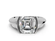Tension Engagement Ring Setting for Asscher Cut Center with Wide Tapered Band and Tension Head in Platinum