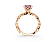 Solitaire Engagement Ring Setting for Fancy Pink Round Cut Center with Marquise Panel Band and Prong Head in Rose Gold