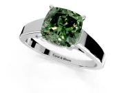 Solitaire Engagement Ring Setting for Fancy Green Cushion Cut Center with Tapered Split Shoulders and Prong Head in Sterling Silver