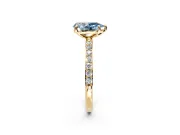 Solitaire Engagement Ring Setting for Fancy Blue Pear-Shaped Center with Pave Accents and Prong Head in Yellow Gold