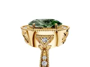 Halo Engagement Ring Setting for Fancy Green Oval Center with Milgrain Rim, Pave Band and Prong Head in Yellow Gold