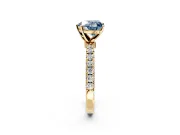 Open Basket Engagement Ring Setting for Fancy Blue Heart-Shaped Center with Pave Band and Prong Head in Yellow Gold