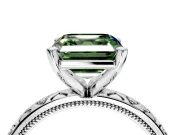 Solitaire Engagement Ring Setting for Fancy Green Asscher Cut Center with XO Engraved Band and Prong Head in Sterling Silver