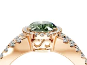 Halo Engagement Ring Setting for Fancy Green Oval Center with Wide-Open Pave Split Shank and Prong Head in Rose Gold