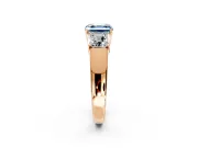 3 Stone Engagement Ring Setting for Fancy Blue Asscher Cut Center with Raised Basket Heads and Prong Head in Rose Gold