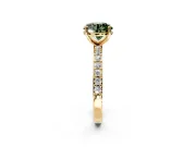 Solitaire Engagement Ring Setting for Fancy Green Round Cut Center with Round Cut Pave Band and Prong Head in Yellow Gold