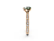 Solitaire Engagement Ring Setting for Fancy Green Heart-Shaped Center with Milgrain-Edged Pave Band and Prong Head in Rose Gold