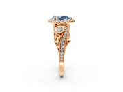 Milgrain Halo Engagement Ring Setting for Fancy Blue Pear-Shaped Center with Shoulder Bezels and Prong Head in Rose Gold