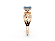 Solitaire Engagement Ring Setting for Fancy Blue Emerald Cut Center with Criss-Cross Accent Band and Prong Head in Rose Gold