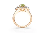 Halo Engagement Ring Setting for Fancy Yellow Oval Center with Two-Strand Split Shank and Prong Head in Rose Gold