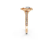 Halo Engagement Ring Setting for Heart-Shaped Center with Milgrain Pave Band and Bezel Head in Rose Gold