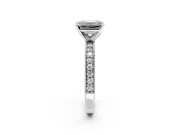 Milgrain Pave Engagement Ring Setting for Emerald Cut Center with Accent Band and Prong Head in White Gold