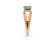 Halo Engagement Ring Setting for Fancy Green Asscher Cut Center with Rope Twist Split Shank and Prong Head in Rose Gold