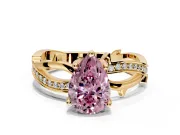 Solitaire Engagement Ring Setting for Fancy Pink Pear-Shaped Center with Pave and Plain Crossover Band and Prong Head in Yellow Gold