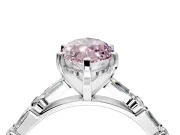 Baguette Engagement Ring Setting for Fancy Pink Marquise Center with Alternating Bar-Set Band and Prong Head in Sterling Silver