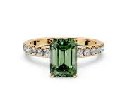 Open Basket Engagement Ring Setting for Fancy Green Emerald Cut Center with Pave Band and Prong Head in Yellow Gold