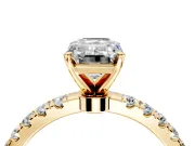 Open Basket Engagement Ring Setting for Emerald Cut Center with Pave Band and Prong Head in Yellow Gold