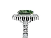 Milgrain Floral Halo Engagement Ring Setting for Fancy Green Radiant Cut Center with Pave Band and Prong Head in White Gold