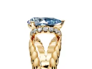 Halo Engagement Ring Setting for Fancy Blue Pear-Shaped Center with Rope Twist Split Shank and Prong Head in Yellow Gold