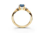 Solitaire Engagement Ring Setting for Fancy Blue Emerald Cut Center with Grooved Bar Accent Band and Prong Head in Yellow Gold