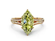 Solitaire Engagement Ring Setting for Fancy Yellow Marquise Center with Pave Rail Split Shank and Prong Head in Yellow Gold