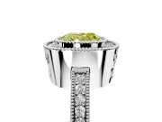 Halo Engagement Ring Setting for Fancy Yellow Cushion Cut Center with Milgrain Halo, Pave Band and Prong Head in White Gold