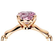 Solitaire Engagement Ring Setting for Fancy Pink Cushion Cut Center with Bamboo Band and Prong Head in Rose Gold