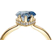 Hidden Halo Engagement Ring Setting for Fancy Blue Heart-Shaped Center with Wide Flat Plain Band and Prong Head in Yellow Gold