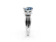 Solitaire Engagement Ring Setting for Fancy Blue Oval Center with Grooved Bar Accent Band and Prong Head in Sterling Silver