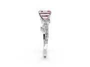 Leaf Motif Engagement Ring Setting for Fancy Pink Asscher Cut Center with Pave Band and Prong Head in White Gold